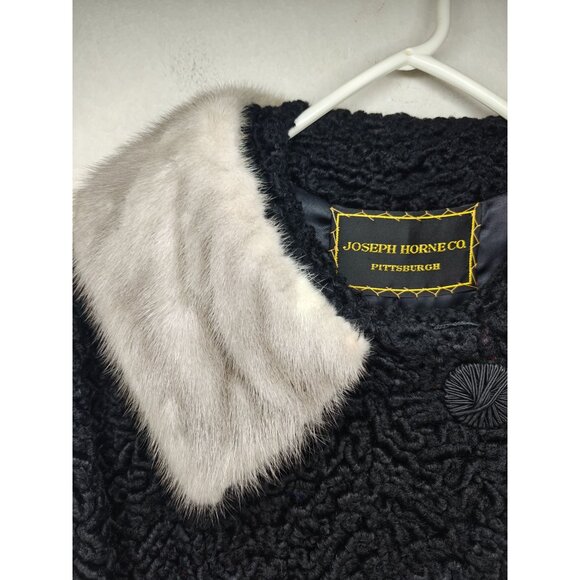 Vintage Black Persian Curly Lamb Fur Coat With Mink Trim Women's Medium Large - Picture 7 of 12